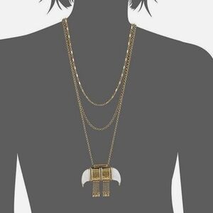 Lucky Brand Gold Tone White Inlayed Tusk Pendant Triple Layer Necklace